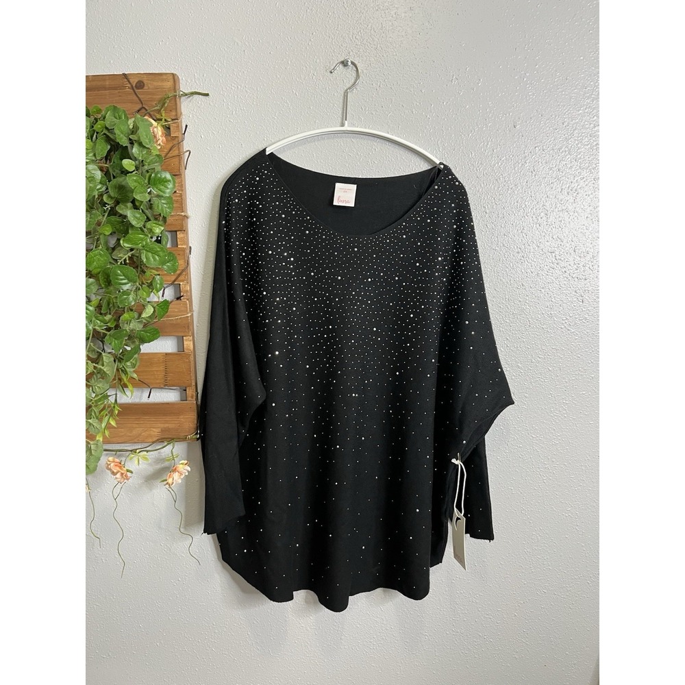 Luna Black Women's Sweater Size XL Silver rhinestone‎ sparkle NWT